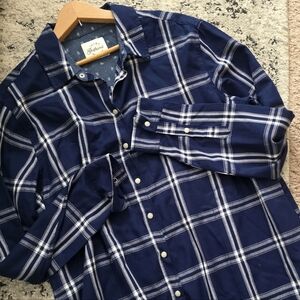 Jach's Girlfriend Plaid Pesrl Snap Burton Up Shirt Womens XL Navy Western Preppy